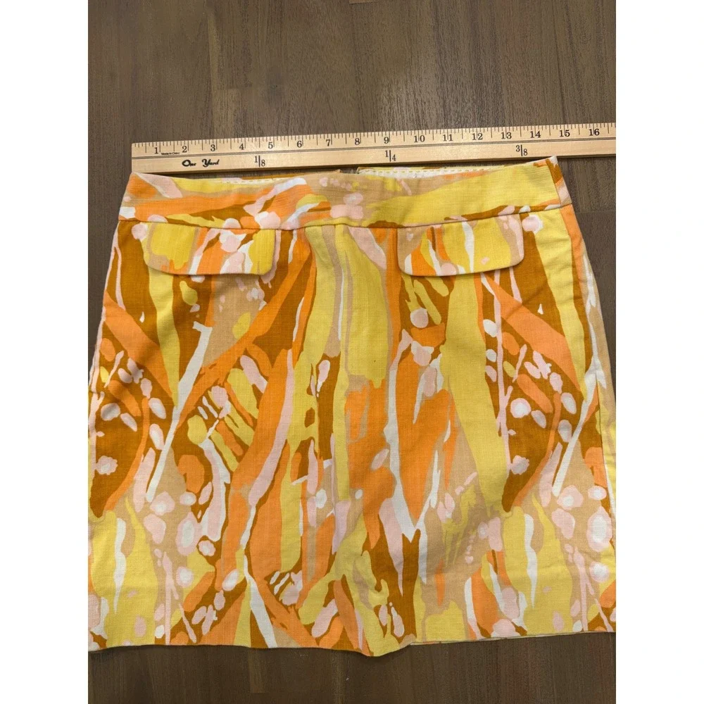 J.Crew Orange Yellow Abstract Print Mini Skirt Size 2 Cotton Stretch Retro